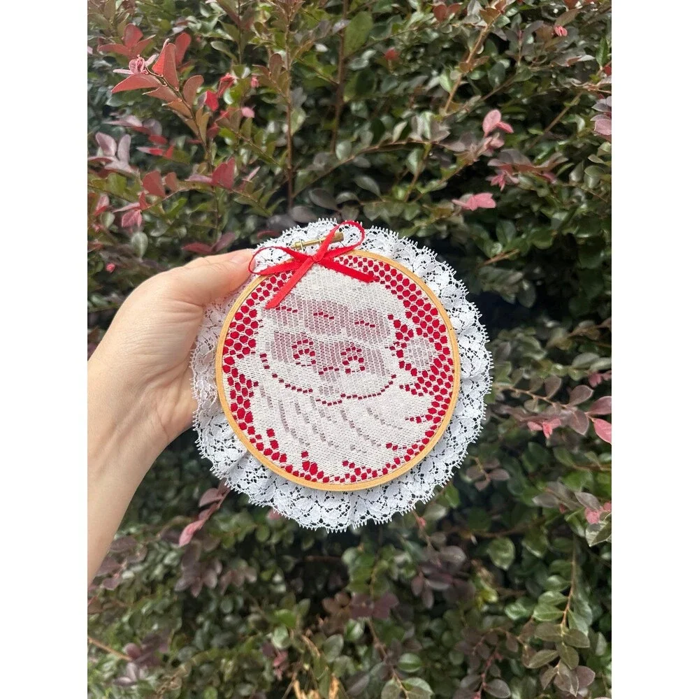 Vintage Handmade Christmas Wall Hanging Stitched Santa Claus Cottagecore
